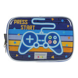 Estojo Soft Box Escolar Infantil Container Press Start Game Cor Azul