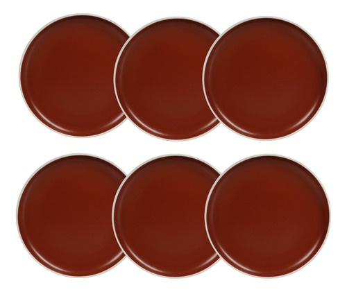 Set X 6 Plato Postre Porcelana Artesanal Filo Envejecid Rust