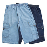 Bermuda Cargo Jeans Masculina Cordão E Elástico Kit 2 Peças