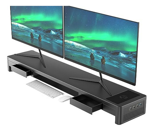 Soporte Monitor Doble Con Cajones, Usb Y Carga.