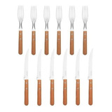 Juego Set X12 Tramontina Cubiertos Dynamic Churrasco Madera