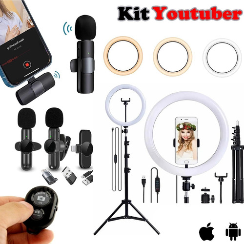 Kit Youtuber Ring Light Led Iluminador Tripé 2.10m Microfone