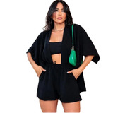 Conjunto Feminino Kimono Short Com Kimono Moda Verão