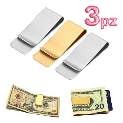 Clip Sujeta Billetes Cartera Metal Inoxidable Tarjeta 3 Pzas Aleatorio