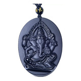 Collar Dije En Obsidiana Ganesha Elefante Sabiduria