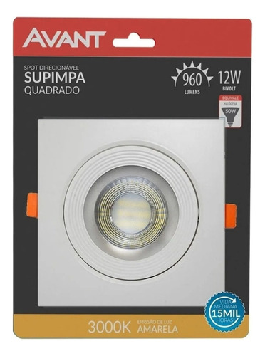 Kit 10 Spot Led Quadrado Embutir 12w Luz Branco Quente 3000k