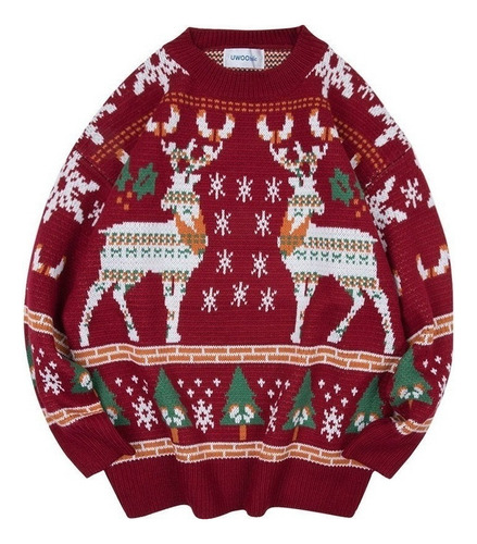 Suéter Suelto Con Estampado Navideño Vintage For Hombre