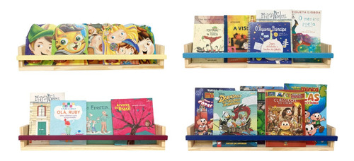 Kit 4 Prateleira Livro Infantil Montessori Em Pinus - 70cm