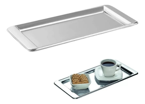 Bandeja Para Café Inox Retangular Pequena 30x15cm Servir