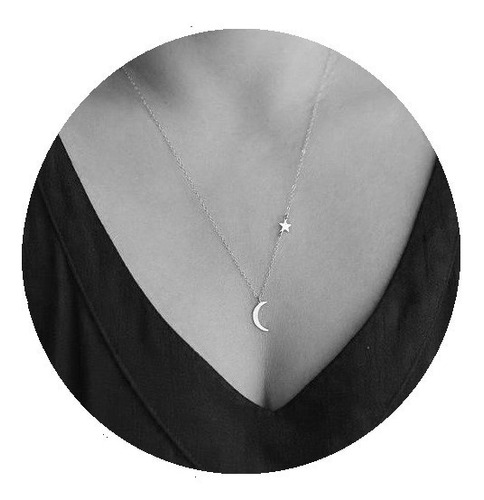 Collar Fino Plata 0.925 100% Luna Y Estrella Moon Star