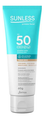 Protetor Solar Facial Fps 50 Toque Seco Com Base 60g Sunless