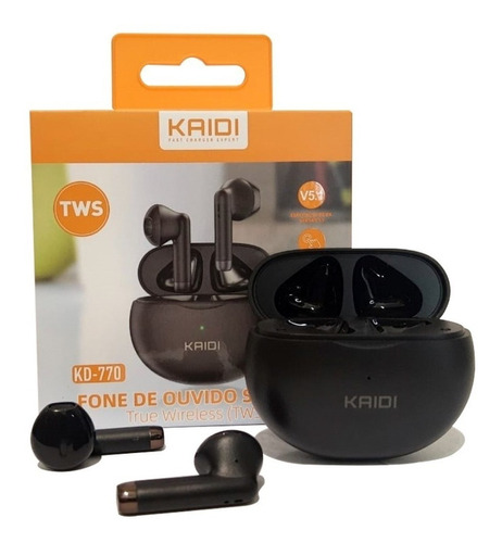 Fone De Ouvido Bluetooth P/ Celular Sem Fio Kaidi Tws Kd-770 Cor Preto