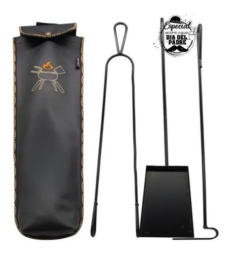 Set Parrillero Atizador, Pala Y Pinza Con Funda 