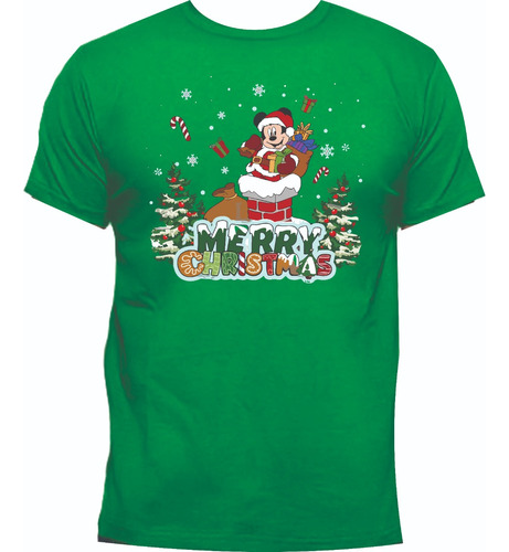 Camisetas Navidad Mickey Mouse Merry Christmas Chimenea Jk1