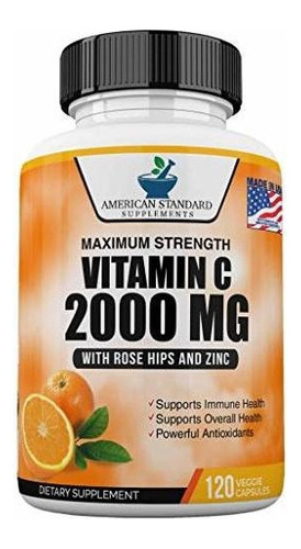 Vitamina C 2000 Mg Con Rose Hips + Zinc 40 Mg 120 Cap