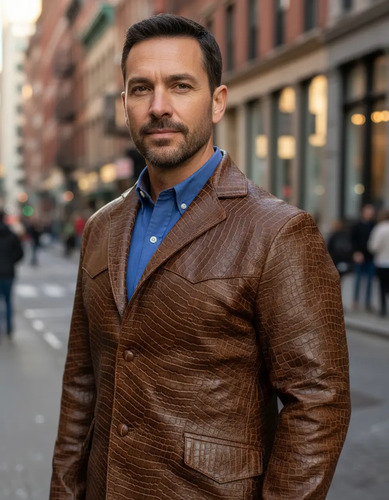 Chamarra De Piel Caballero Modelo Saco Vaq. Cocodrilo