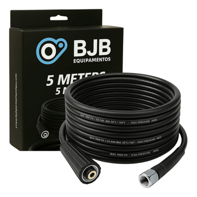 Mangueira Lavadora 5 Metros Alta Pressão Compatível Com Wap Ousada Plus 2200 Resistente E Com Trama Em Nylon Preto - Bjb Equipamentos