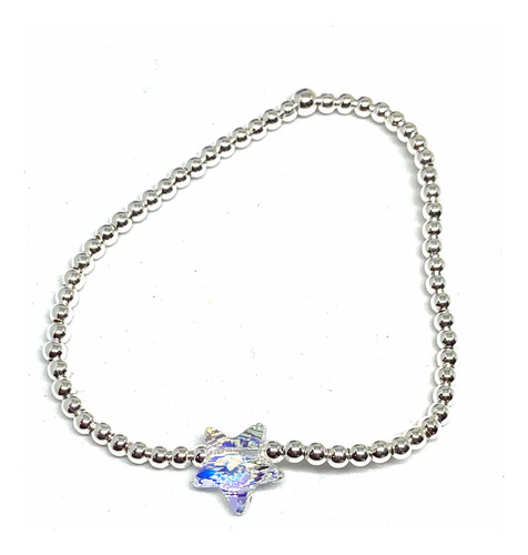 Pulsera Swarovski Cristal Estrella 11 Mm Plata 925 Bolitas