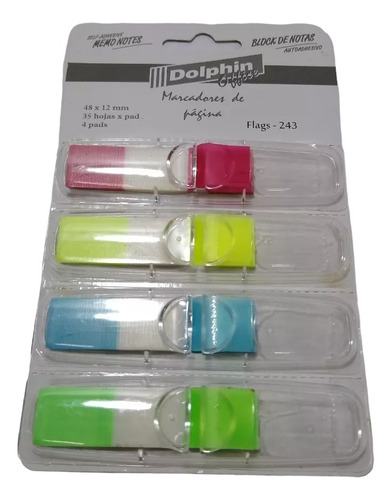 Banderitas Adhesivas Dolphin Office Dispenser Pads 4 Colores
