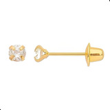 Par De Brincos Infantil Ou 2 Furo Zircônia 3mm Ouro 18k-750