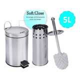 Kit Lixeira 5 Litros + Escova Sanitária Para Banheiro Inox