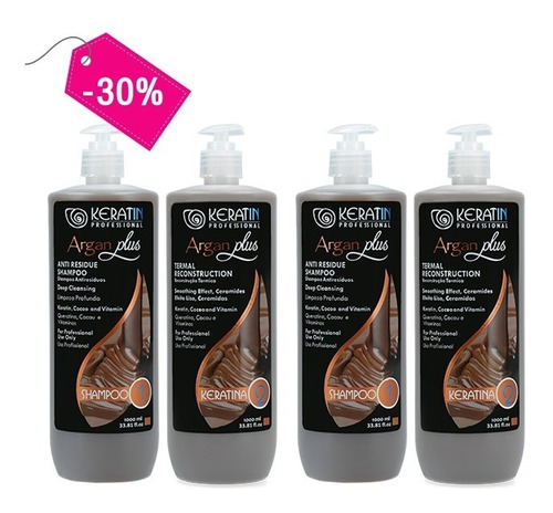 Promoción 2 Kits Alisado Chocolat Keratin Argan Plus 1000 Ml