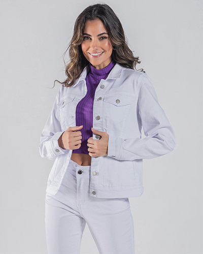 Jaqueta Jeans Básica Feminina Cores Moda Jeans Estação Ano