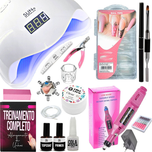 Kit Para Unhas Alongamentos Fibra Cabine Lixadeira Completo