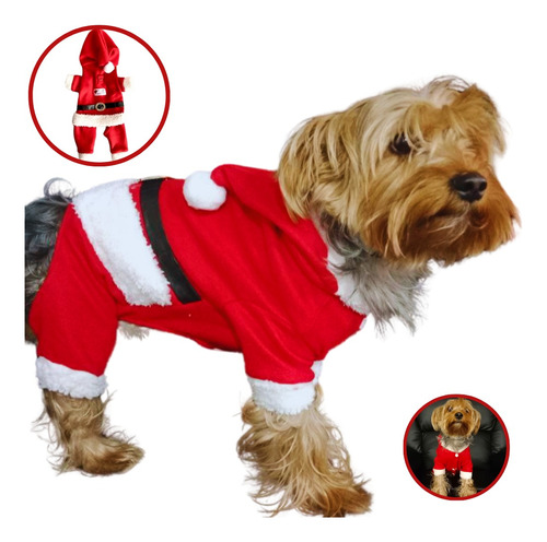 Abrigo Enterizo De Navidad Papá Noel Para Perros Talla Xs