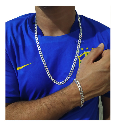 Conjunto Corrente E Pulseira Prata Masculina Grumet 8mm 70cm