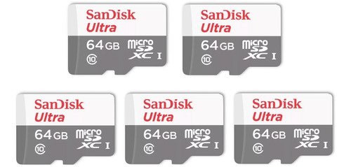 Kit 5 Cartão Memória Micro Sd Sandisk 64gb Classe 10 Ultra