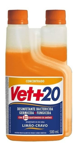 Desinfetante Concentrado Bactericida Vet+20 Limãocravo 500ml