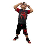 Conjunto Homem Aranha Verão Top Camisa Bermuda Infantil Gold