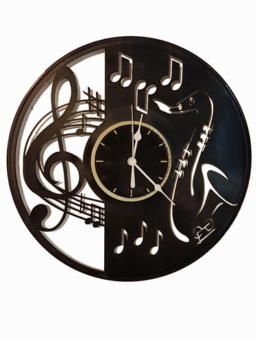 Reloj Decorativo De Pared En Acetato De Vinilo  Saxofon 