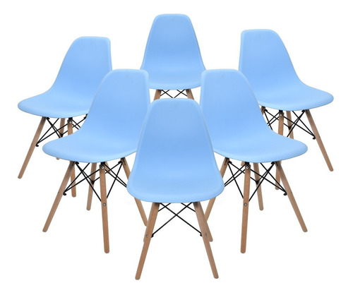 Set De 6 Sillas Eames Modernas Minimalistas Comedor Azules