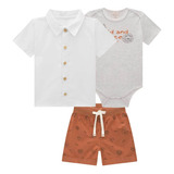 Trio De Body Camisa Tecido E Bermuda Safari 67201 Luc.boo