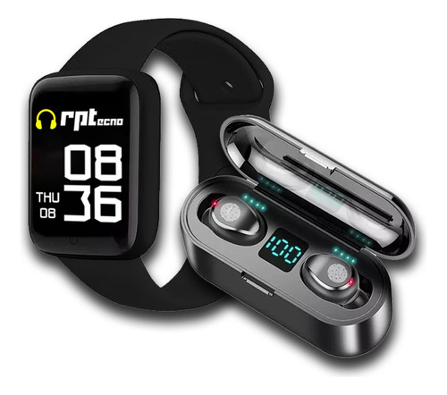 Combo Auricular Bluetooth F9 Powerbank Y Smartwatch D10