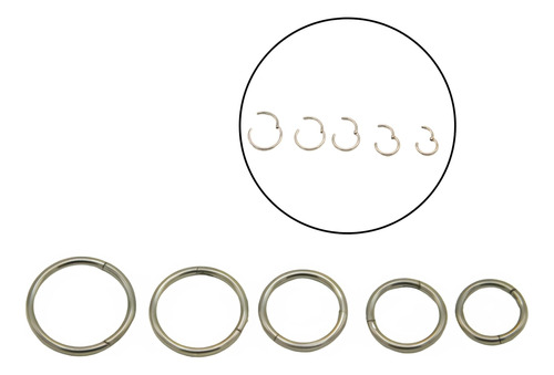 Pack 5 Piercing Clicker 18g Aro Titanio Astm F136 Plateado