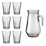 Juego Jarra Acapulco Vidrio + 6 Vasos Oslo 400 Ml Rigolleau