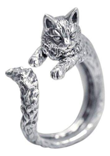 Anillo Gato Gatito Plata 925 Cat Regulable Abierto 