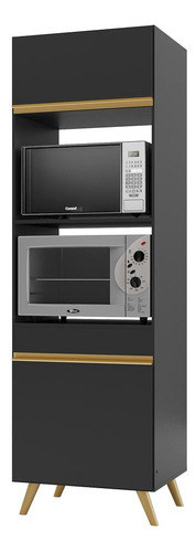 Paneleiro 63cm Para Forno E Micro Veneza Multimóveis V3679 Cor Preto/dourado