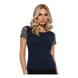 Blusinha Blusa Feminina Camiseta Pedraria Manga Longa Brilho