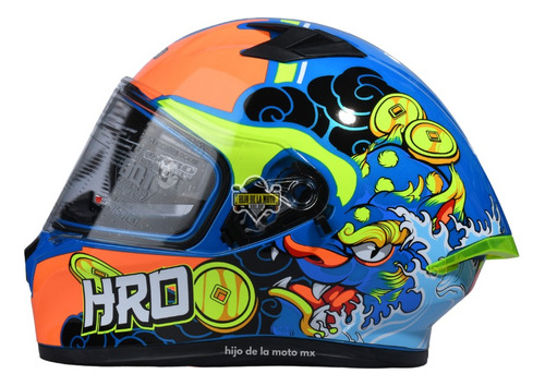 Casco Integral Hro 523dv Hokusai - Azul / Naranja