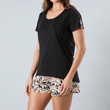 Set De Pijama Top Mangas + Short Mujer Flores 33323-2