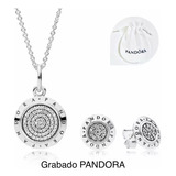 Collar Y Aretes Pan Log Compatible Marca Pandora,plata+bolsa