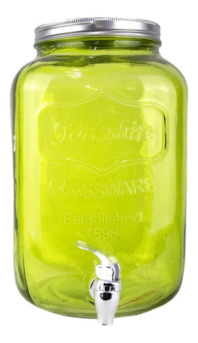 Vitrolero Masonjar Verde Dispensador De Bebidas 8 Lt Vidrio