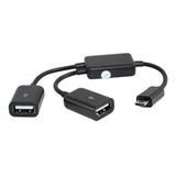 Micro Usb/tipo C A 2 Otg Puerto Dual Hub Cable Divisor Y Mic