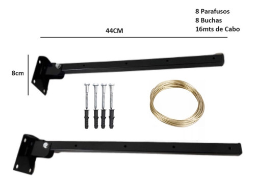 Suporte Para Varal Dobrável Aço Com Kit Instalação + Cabo