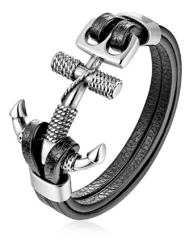 Pulsera De Cuero 100% Ancla Hombre Caballero Elegante