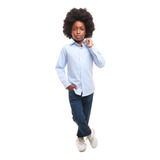 Kit Social Infantil Camisa Azul Claro E Calça Jeans Escuro 